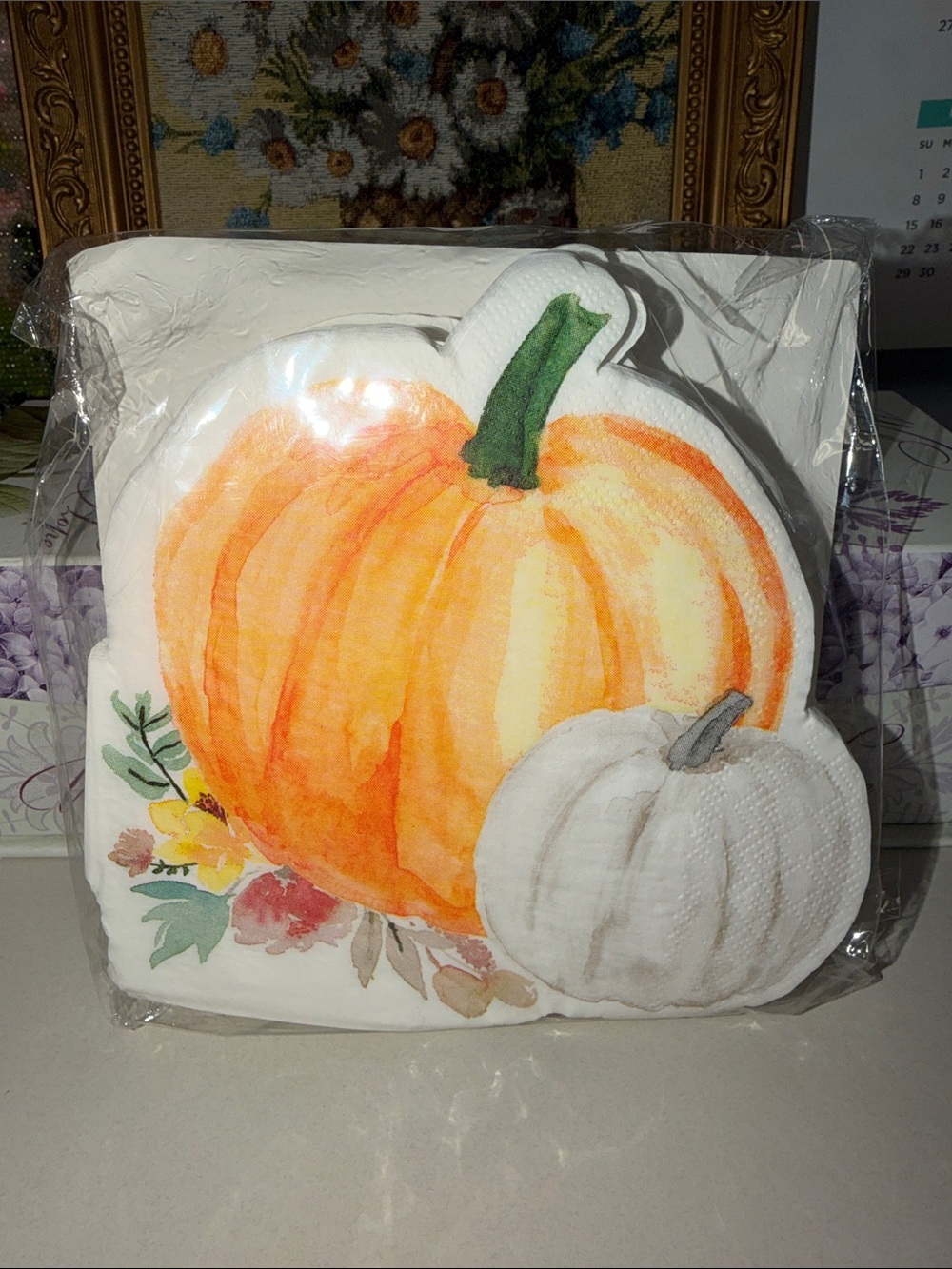 ECCOLO 40 Fall Harvest Pumpkin Cut Out 3-ply White Orange Multi Lunch Napkins